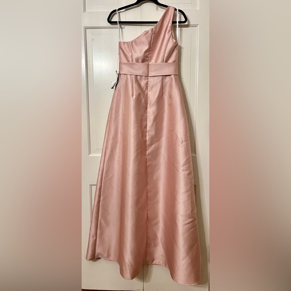 Alfred Sung Draped One-Shoulder Satin Maxi‎ Dress Pockets Toasted Sugar 4 AS IS - Picture 4 of 16